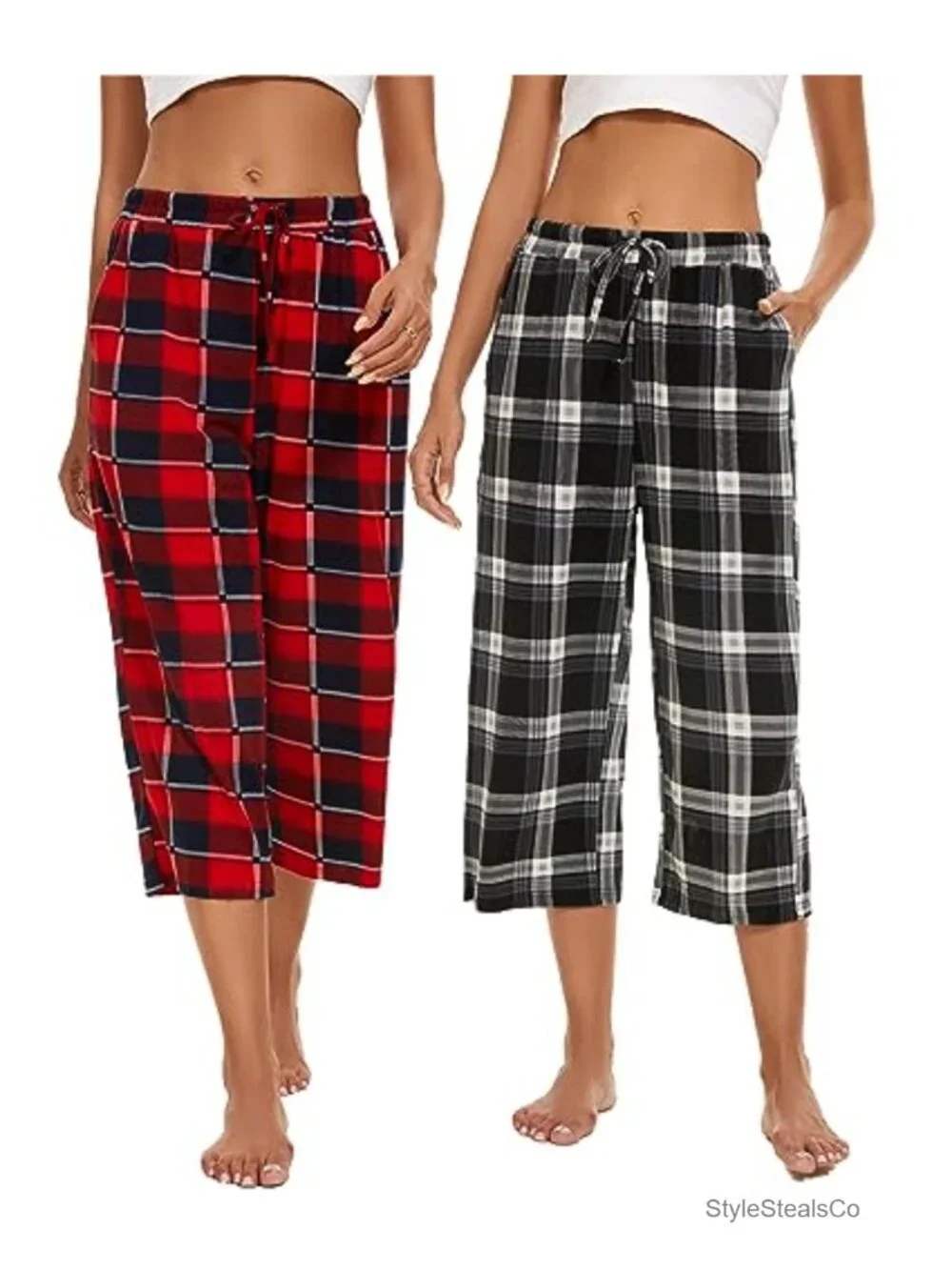 Capri Pajama Pants with Pockets Drawstring Lounge Bottoms 2 Pack
